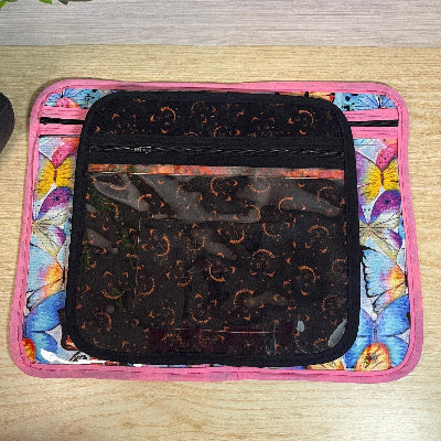 cross stitch project bag one large with butterflies and the other small with little orange cats