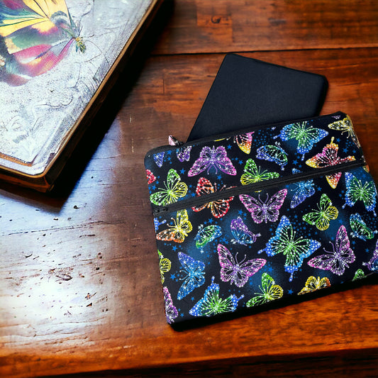Ipad/tablet sleeve with colourful butterflies on a marble surface